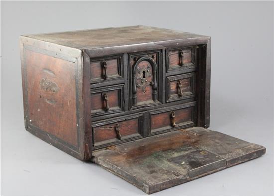 A 17th century walnut and ebony table top cabinet, width 10.25 depth 8.5in. height 7in.